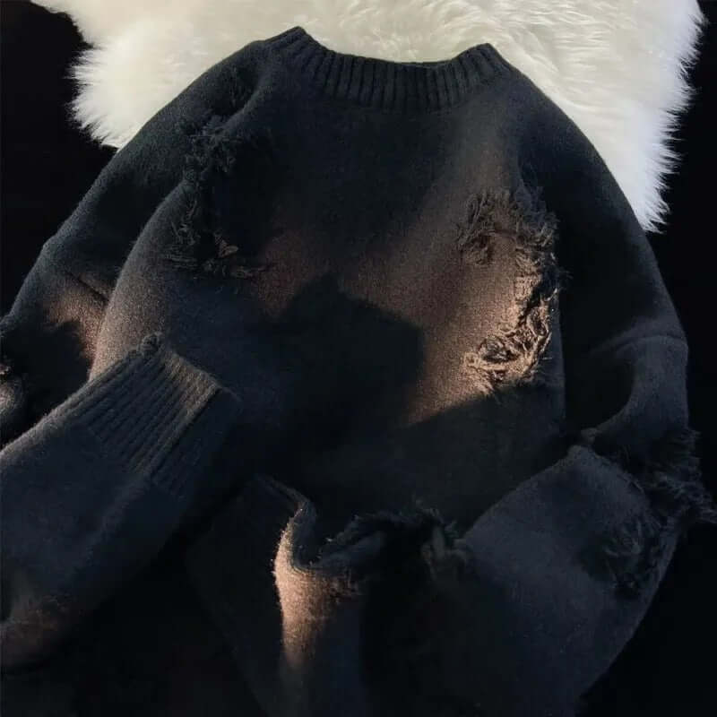 Ripped Sweater | Loose Fit | Pullover | Ripped Jumper | Men's Clothing-Chaps of London-Black-S-Chaps of London