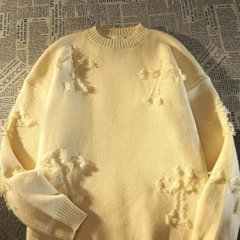 Ripped Sweater | Loose Fit | Pullover | Ripped Jumper | Men's Clothing-Chaps of London-Yellow-S-Chaps of London