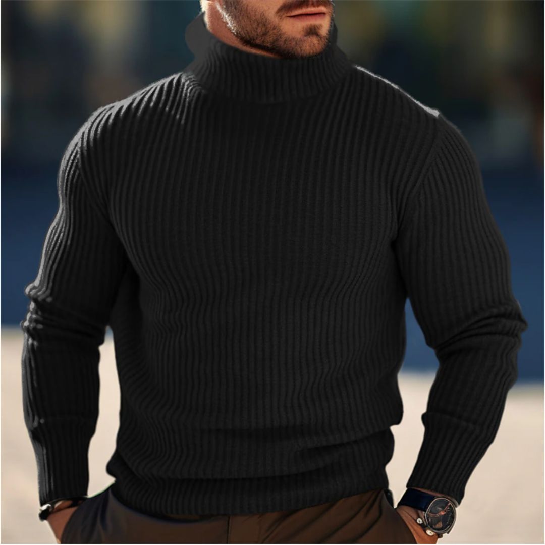 Roll Neck Jumper - Long Sleeve - Turtleneck - Knitted Sweater - Men's Jumper-Turtleneck Sweater-Chaps of London-Black-S-Chaps of London