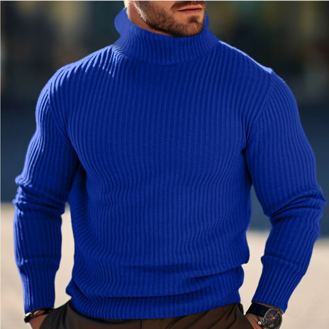 Roll Neck Jumper - Long Sleeve - Turtleneck - Knitted Sweater - Men's Jumper-Turtleneck Sweater-Chaps of London-Blue-S-Chaps of London