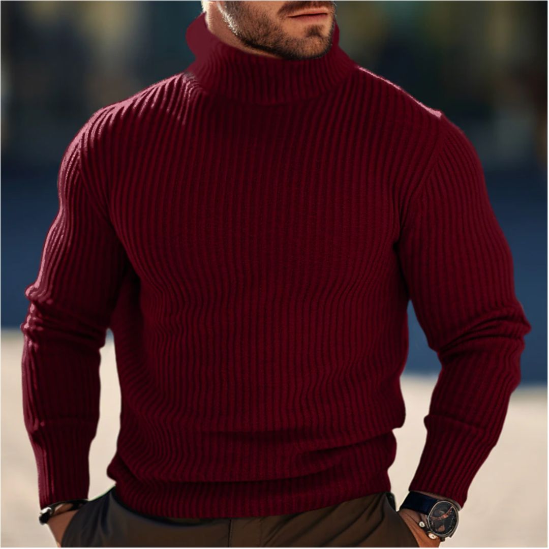Roll Neck Jumper - Long Sleeve - Turtleneck - Knitted Sweater - Men's Jumper-Turtleneck Sweater-Chaps of London-Burgundy-S-Chaps of London