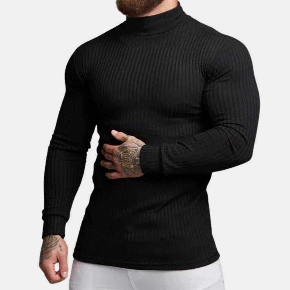 Roll Neck Jumper - Men's Slim Fit Long Sleeve Turtleneck Sweater-Chaps of London-Black-S-Chaps of London