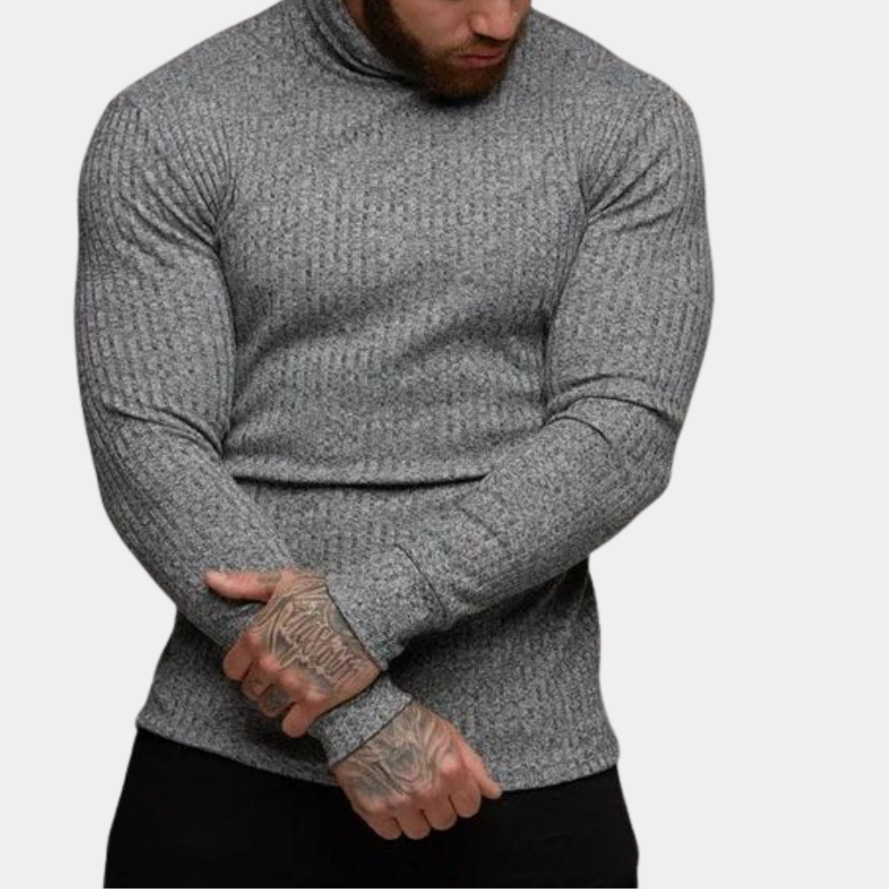 Roll Neck Jumper - Men's Slim Fit Long Sleeve Turtleneck Sweater-Chaps of London-Grey-S-Chaps of London