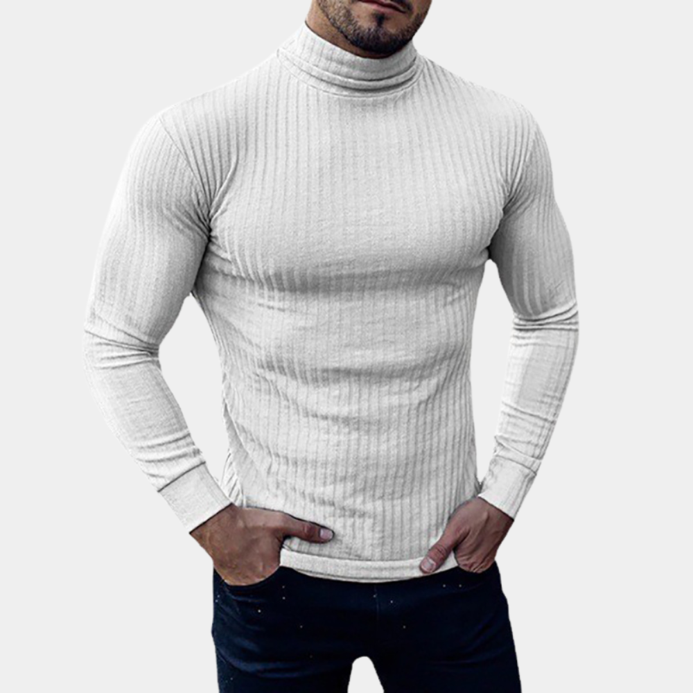 Roll Neck Jumper - Men's Slim Fit Long Sleeve Turtleneck Sweater-Chaps of London-White-S-Chaps of London