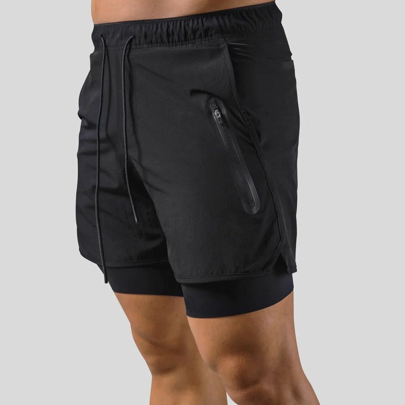 Running Shorts - Men's 2-in-1 Sport Gym Shorts with Pockets-Chaps of London-Black without logo-M-Chaps of London