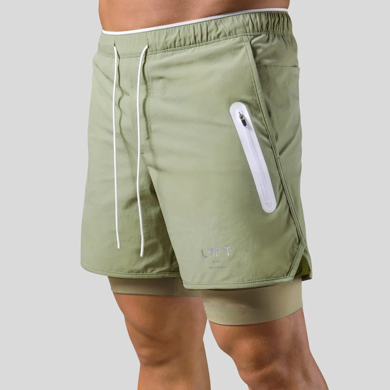 Running Shorts - Men's 2-in-1 Sport Gym Shorts with Pockets-Chaps of London-Green with logo-M-Chaps of London