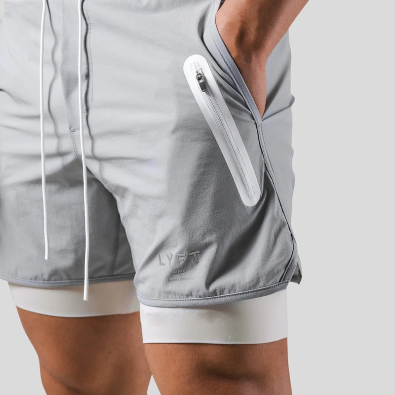 Running Shorts - Men's 2-in-1 Sport Gym Shorts with Pockets-Chaps of London-Grey with logo-M-Chaps of London