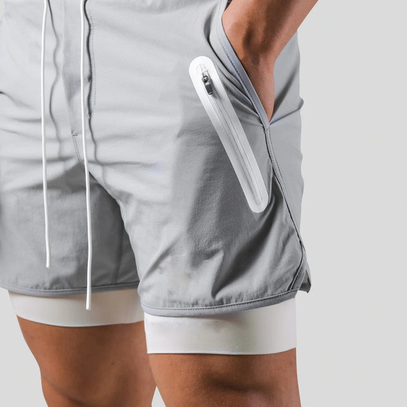 Running Shorts - Men's 2-in-1 Sport Gym Shorts with Pockets-Chaps of London-Grey without logo-M-Chaps of London
