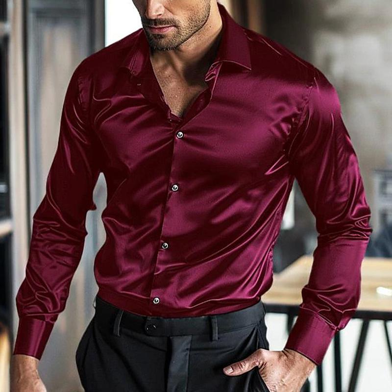 Satin Shirt - Men's Shiny Long Sleeve Button-Up Non Iron Shirt-Shirts & Tops-Chaps of London-Chaps of London