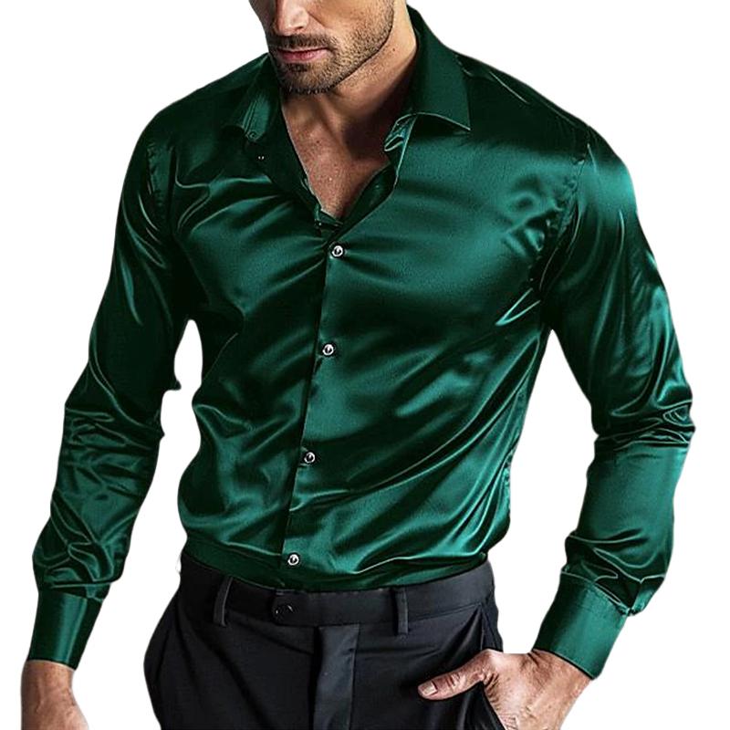 Satin Shirt - Men's Shiny Long Sleeve Button-Up Non Iron Shirt-Shirts & Tops-Chaps of London-Chaps of London