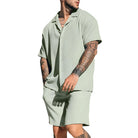 Shirt & Shorts Set - Linen - Short Sleeve - Two-Piece Set - Men's Summer Sets-Chaps of London-Green-S-Chaps of London