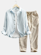Shirt and Pants Set | Button-Up | Long Sleeve | Linen Two-Piece Set | Men's Co-Ord-Chaps of London-Light Blue-S-Chaps of London