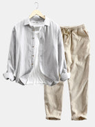 Shirt and Pants Set | Button-Up | Long Sleeve | Linen Two-Piece Set | Men's Co-Ord-Chaps of London-Silver-S-Chaps of London