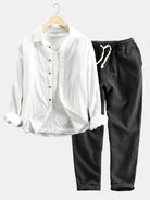 Shirt and Pants Set | Button-Up | Long Sleeve | Linen Two-Piece Set | Men's Co-Ord-Chaps of London-White-S-Chaps of London