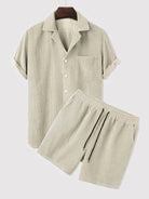 Shirt and Shorts Set | Corduroy | Short Sleeve | Two-Piece Set | Men's Co-Ord Set-Textured Polo Shirt and Short Set for Men-Chaps of London-Apricot-S-Chaps of London