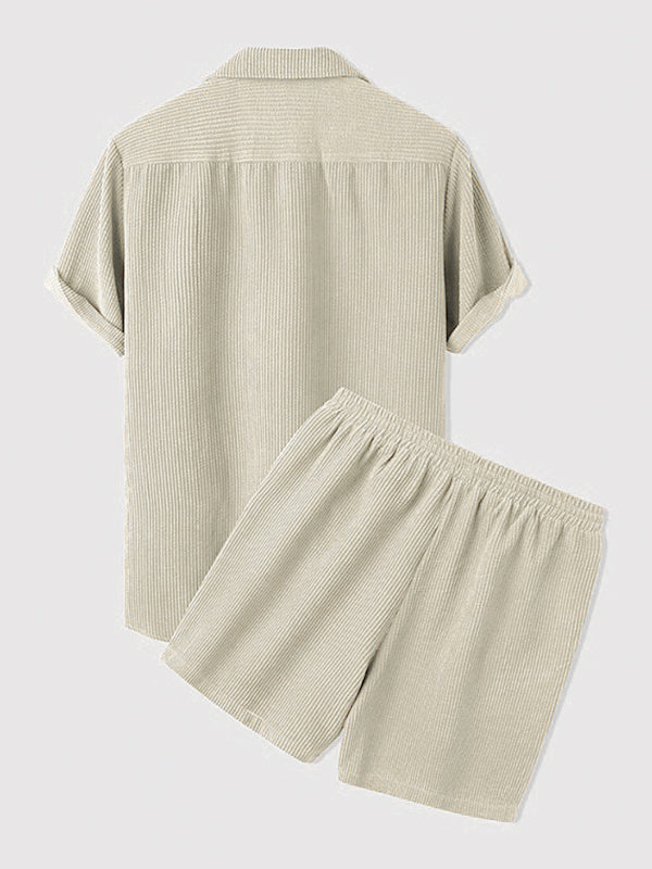 Shirt and Shorts Set | Corduroy | Short Sleeve | Two-Piece Set | Men's Co-Ord Set-Textured Polo Shirt and Short Set for Men-Chaps of London-Chaps of London