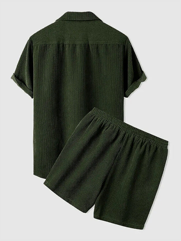 Shirt and Shorts Set | Corduroy | Short Sleeve | Two-Piece Set | Men's Co-Ord Set-Textured Polo Shirt and Short Set for Men-Chaps of London-Chaps of London