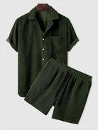 Shirt and Shorts Set | Corduroy | Short Sleeve | Two-Piece Set | Men's Co-Ord Set-Textured Polo Shirt and Short Set for Men-Chaps of London-Green-S-Chaps of London