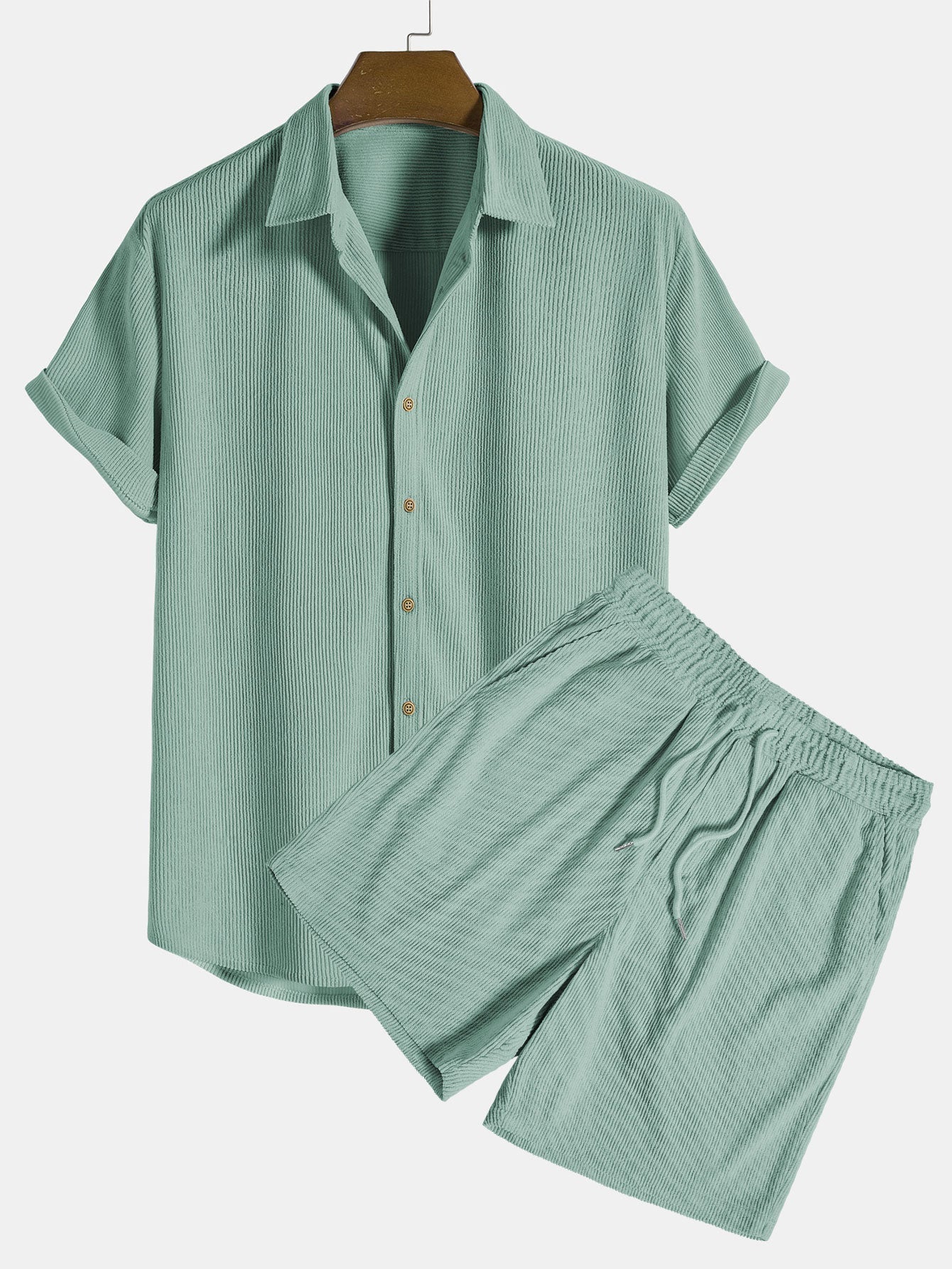 Shirt and Shorts Set - Men's Short Sleeve Button-Up Two-Piece Set-Two piece set-Chaps of London-Green-S-Chaps of London