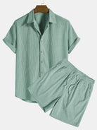 Shirt and Shorts Set - Men's Short Sleeve Button-Up Two-Piece Set-Two piece set-Chaps of London-Green-S-Chaps of London