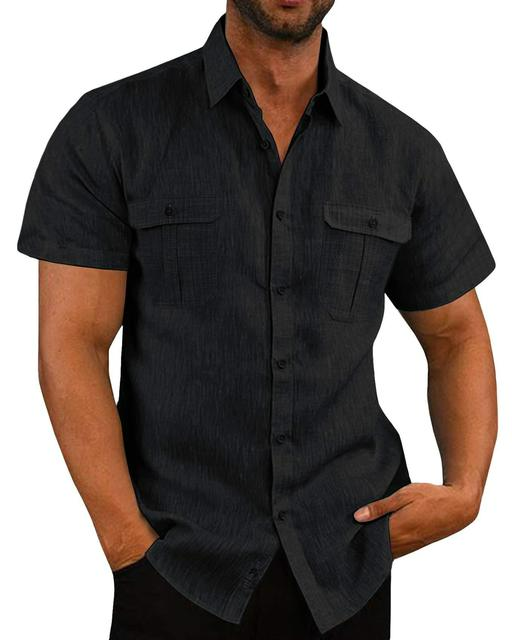 Short Sleeve Shirt - Button-Up - Breast Pockets - Polo Shirt - Men's Shirts-Chaps of London-Black-M-Chaps of London