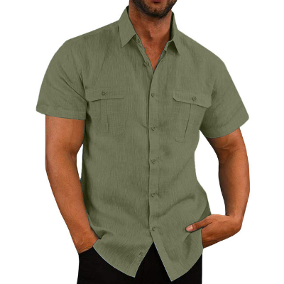 Short Sleeve Shirt - Button-Up - Breast Pockets - Polo Shirt - Men's Shirts-Chaps of London-Green-M-Chaps of London