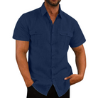 Short Sleeve Shirt - Button-Up - Breast Pockets - Polo Shirt - Men's Shirts-Chaps of London-Navy-M-Chaps of London