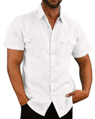 Short Sleeve Shirt - Button-Up - Breast Pockets - Polo Shirt - Men's Shirts-Chaps of London-White-M-Chaps of London