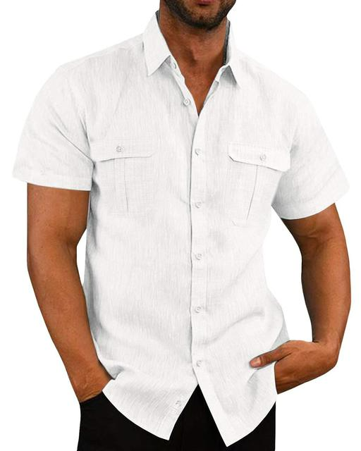 Short Sleeve Shirt - Button-Up - Breast Pockets - Polo Shirt - Men's Shirts-Chaps of London-White-M-Chaps of London
