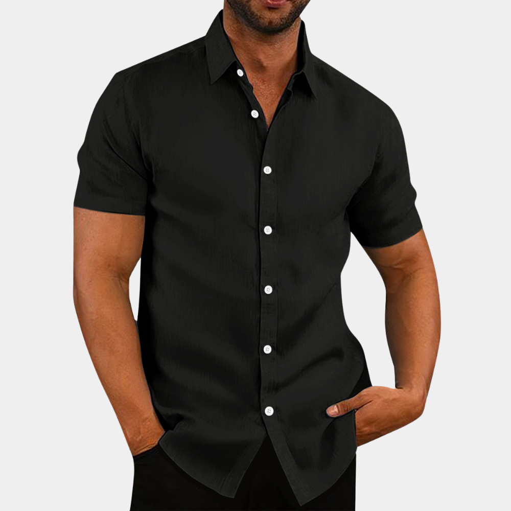 Short Sleeve Shirt | Button-Up | Collared | Short Sleeve Dress Shirt | Men's Shirt-Men Summer Shirt-Chaps of London-Black-S-Chaps of London