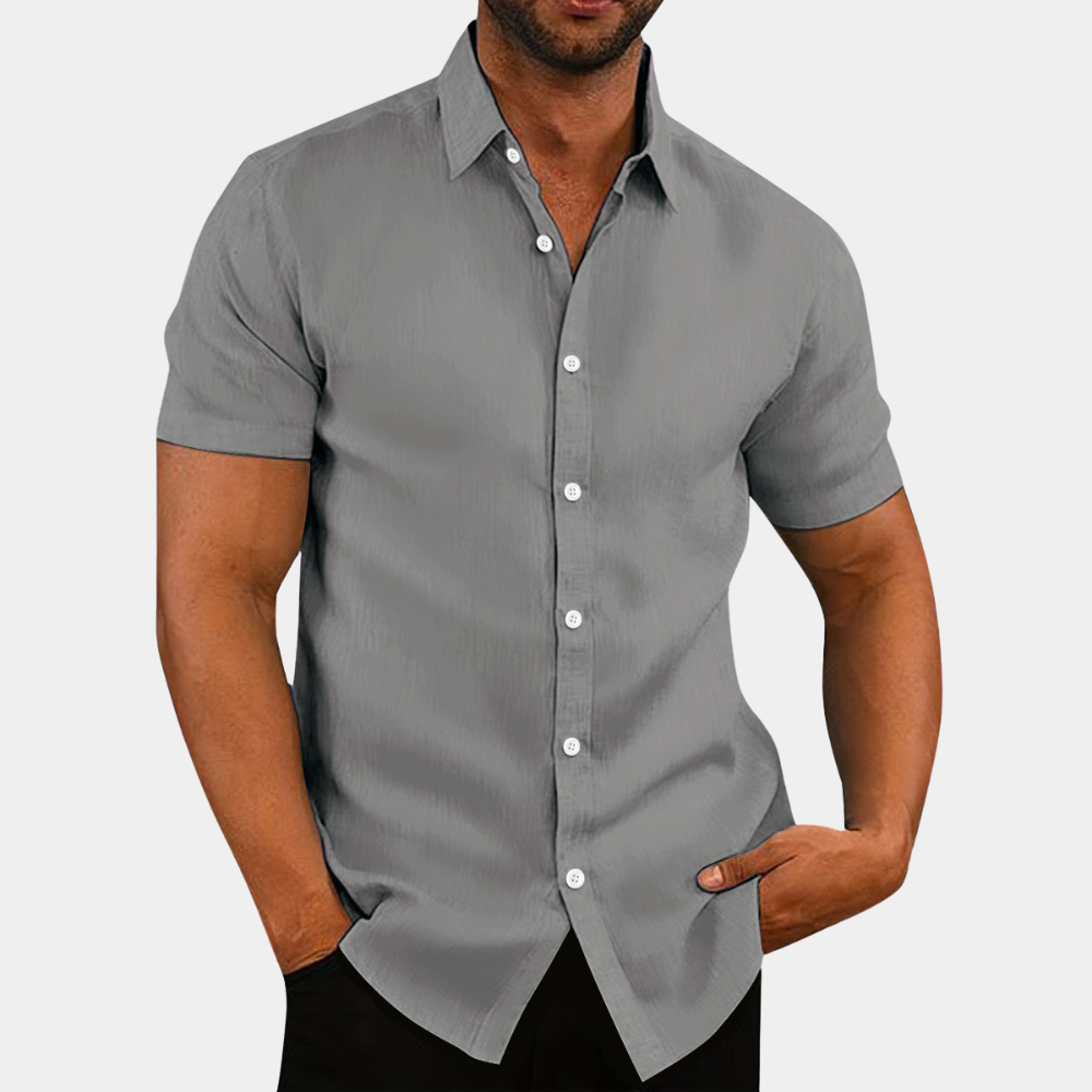 Short Sleeve Shirt | Button-Up | Collared | Short Sleeve Dress Shirt | Men's Shirt-Men Summer Shirt-Chaps of London-Gray-S-Chaps of London