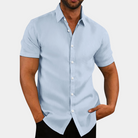 Short Sleeve Shirt | Button-Up | Collared | Short Sleeve Dress Shirt | Men's Shirt-Men Summer Shirt-Chaps of London-Light Blue-S-Chaps of London