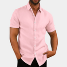 Short Sleeve Shirt | Button-Up | Collared | Short Sleeve Dress Shirt | Men's Shirt-Men Summer Shirt-Chaps of London-Pink-S-Chaps of London