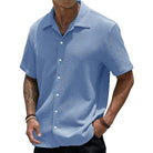 Short Sleeve Shirt | Casual | Loose Fit | Button-Up Shirt | Men's Shirts-Chaps of London-Blue-S-Chaps of London