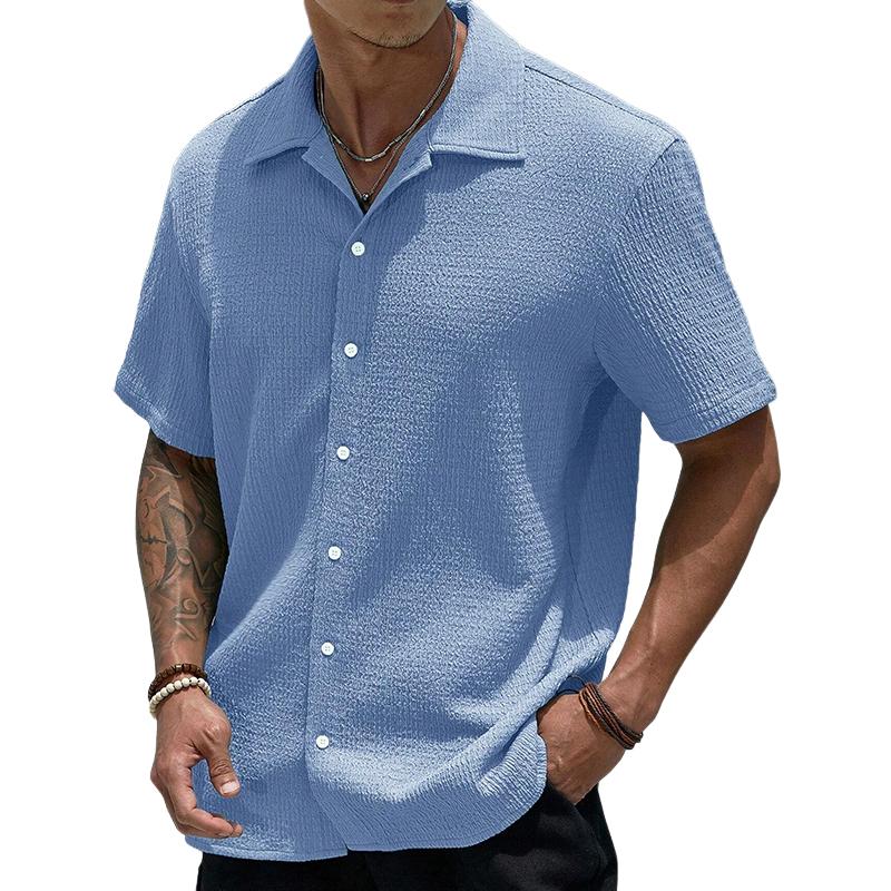 Short Sleeve Shirt | Casual | Loose Fit | Button-Up Shirt | Men's Shirts-Chaps of London-Blue-S-Chaps of London