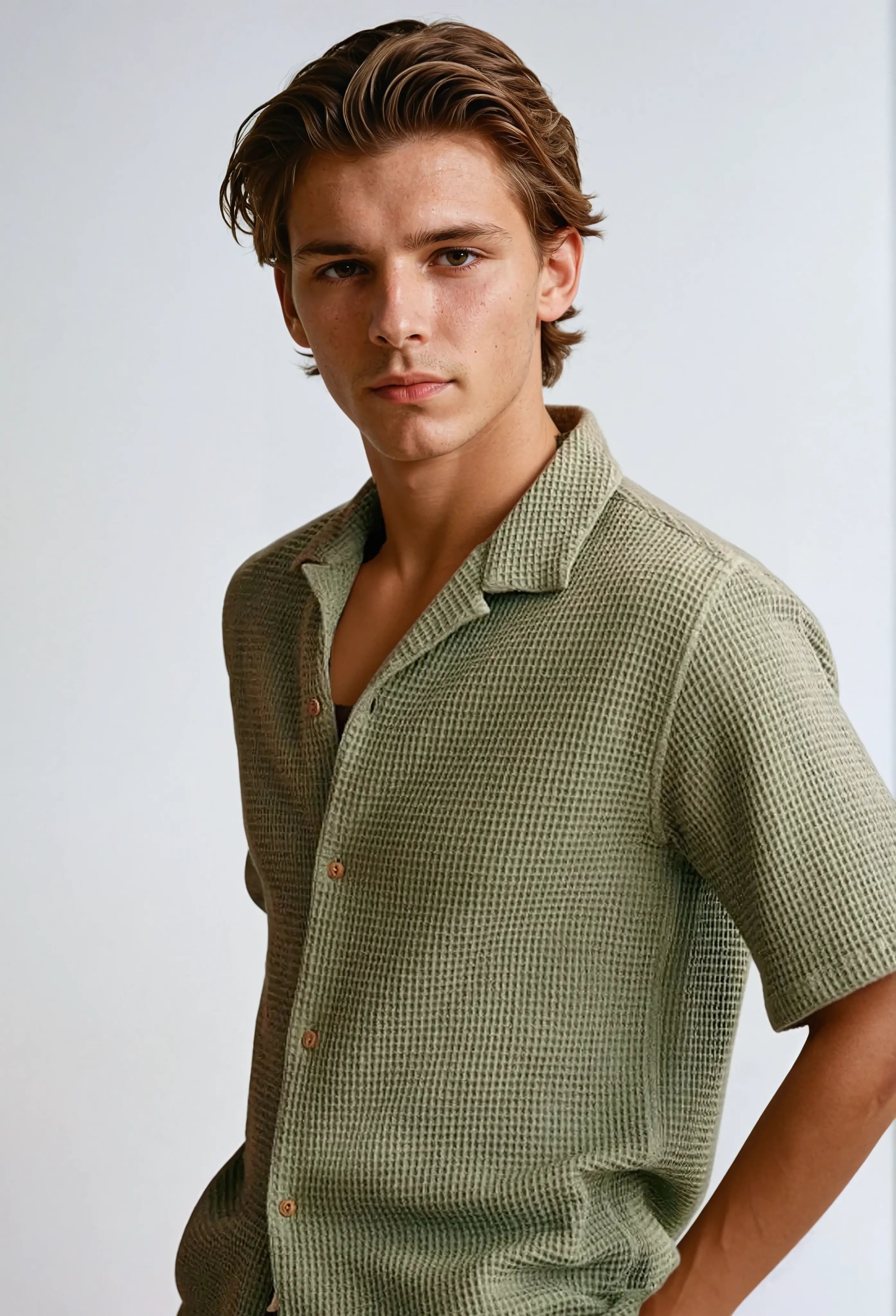 Short Sleeve Shirt | Green | Waffle | Buttoned Up Shirt | Summer Shirts for Men-Polo man-Chaps of London-Green-S-Chaps of London