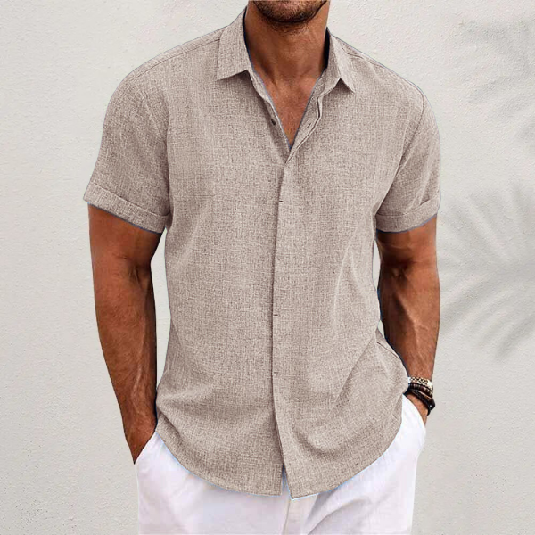 Short Sleeve Shirt - Lightweight - Collared - Button-Up Shirt - Men's Clothing-Men Shirt-Chaps of London-Beige-S-Chaps of London
