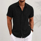Short Sleeve Shirt - Lightweight - Collared - Button-Up Shirt - Men's Clothing-Men Shirt-Chaps of London-Black-S-Chaps of London