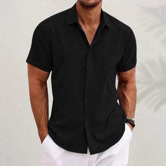 Short Sleeve Shirt - Lightweight - Collared - Button-Up Shirt - Men's Clothing-Men Shirt-Chaps of London-Black-S-Chaps of London