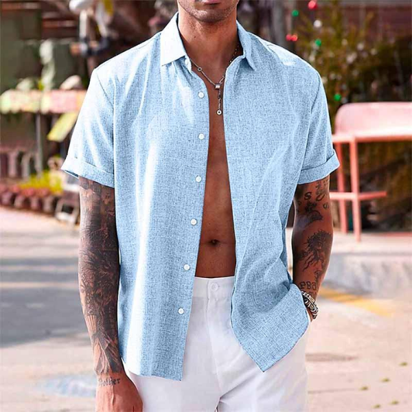 Short Sleeve Shirt - Lightweight - Collared - Button-Up Shirt - Men's Clothing-Men Shirt-Chaps of London-Chaps of London