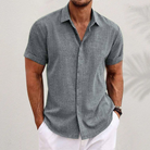 Short Sleeve Shirt - Lightweight - Collared - Button-Up Shirt - Men's Clothing-Men Shirt-Chaps of London-Gray-S-Chaps of London