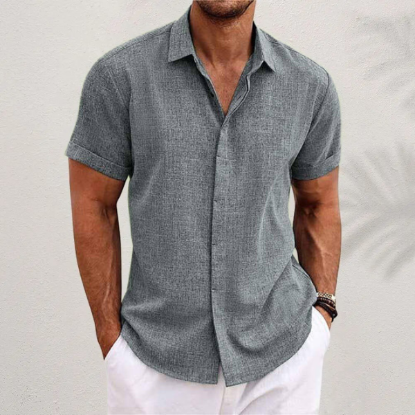 Short Sleeve Shirt - Lightweight - Collared - Button-Up Shirt - Men's Clothing-Men Shirt-Chaps of London-Gray-S-Chaps of London