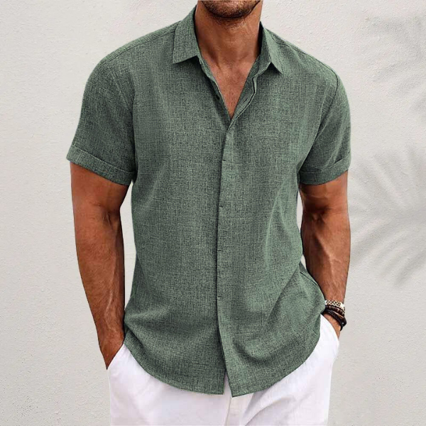 Short Sleeve Shirt - Lightweight - Collared - Button-Up Shirt - Men's Clothing-Men Shirt-Chaps of London-Green-S-Chaps of London