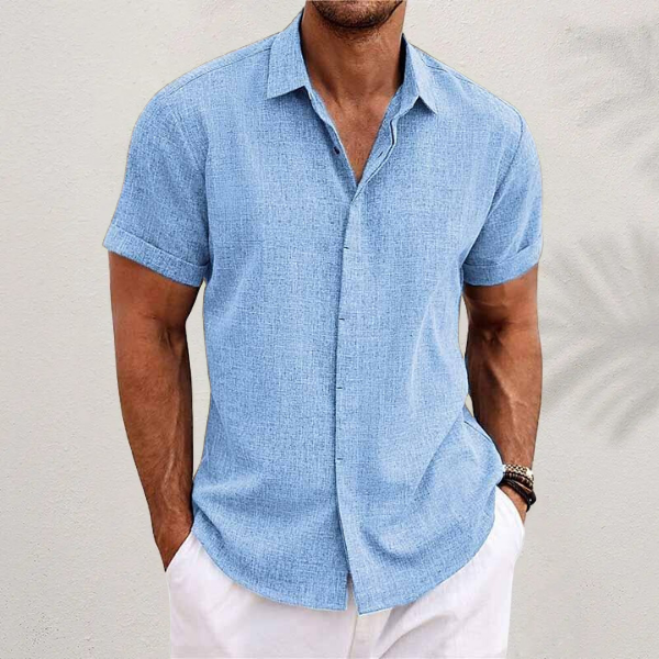 Short Sleeve Shirt - Lightweight - Collared - Button-Up Shirt - Men's Clothing-Men Shirt-Chaps of London-Light Blue-S-Chaps of London