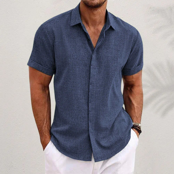 Short Sleeve Shirt - Lightweight - Collared - Button-Up Shirt - Men's Clothing-Men Shirt-Chaps of London-Navy Blue-S-Chaps of London