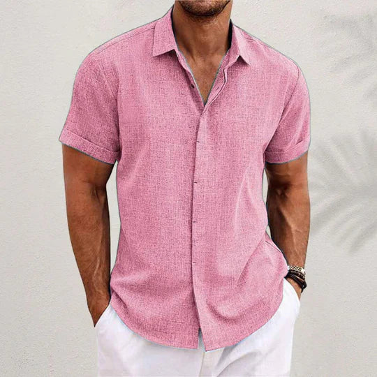 Short Sleeve Shirt - Lightweight - Collared - Button-Up Shirt - Men's Clothing-Men Shirt-Chaps of London-Pink-S-Chaps of London