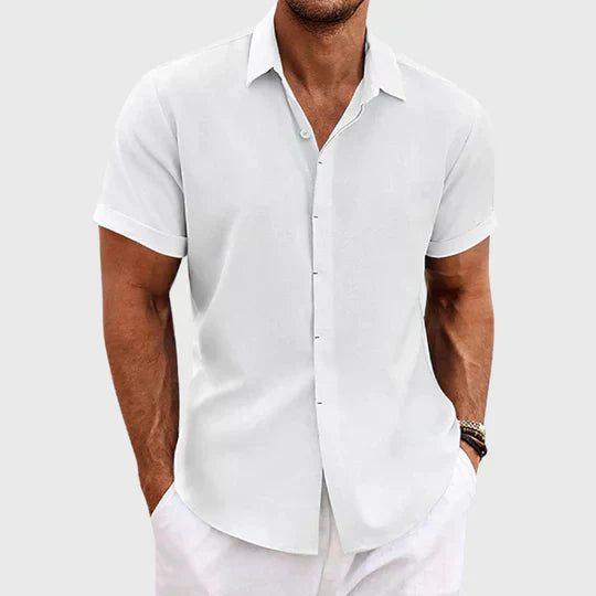 Short Sleeve Shirt - Lightweight - Collared - Button-Up Shirt - Men's Clothing-Men Shirt-Chaps of London-White-S-Chaps of London