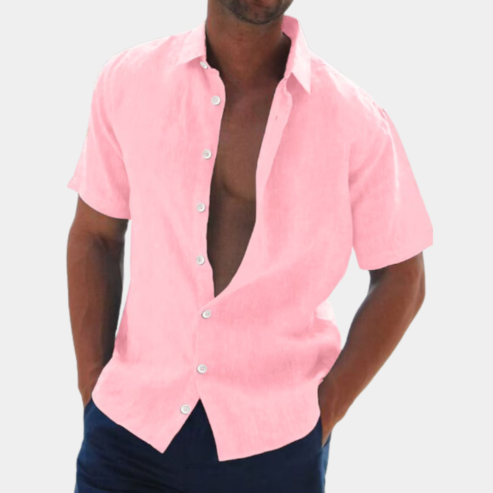 Short Sleeve Shirt - Men's Collared Button Down Linen Shirt-Men Summer Shirt-Chaps of London-Chaps of London
