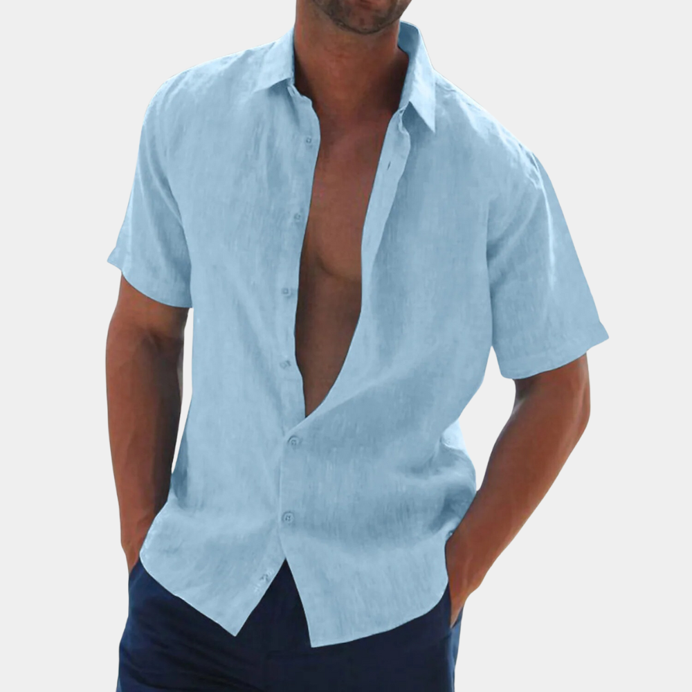 Short Sleeve Shirt - Men's Collared Button Down Linen Shirt-Men Summer Shirt-Chaps of London-Chaps of London