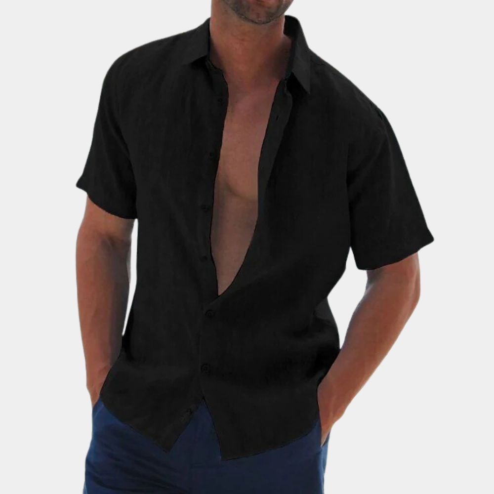 Short Sleeve Shirt - Men's Collared Button Down Linen Shirt-Men Summer Shirt-Chaps of London-Chaps of London